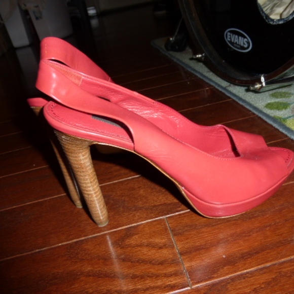 LOUIS VUITTON RED SLINGBACK HEELS SZ 37 OPEN-TOE pumps sandals slides slip-on - Picture 5 of 8